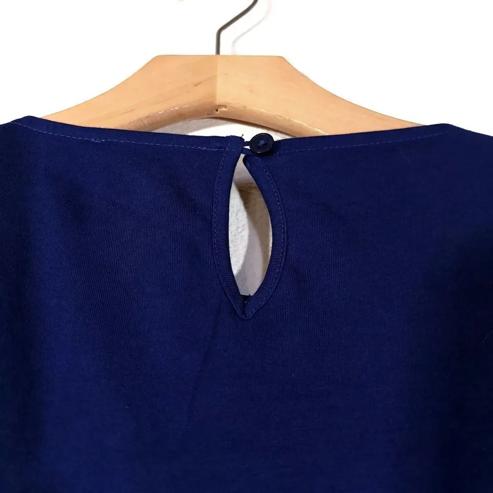 NEW J Crew Cottagecore Lace Trim Puff Sleeve Shirt Mediterranean Navy Blue Small